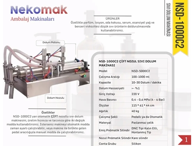 100-1000 ml Çift Nozullu Yarı Otomatik Sıvı Dolum Makinası - 1