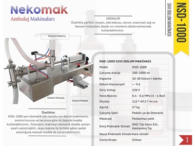 100–1000 ml Tek Nozullu Yarı Otomatik Sıvı Dolum Makinası - 3