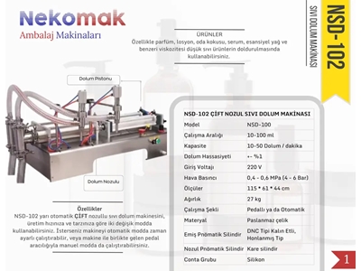 10–100 ml Çift Nozullu Yarı Otomatik Sıvı Dolum Makinası - 3