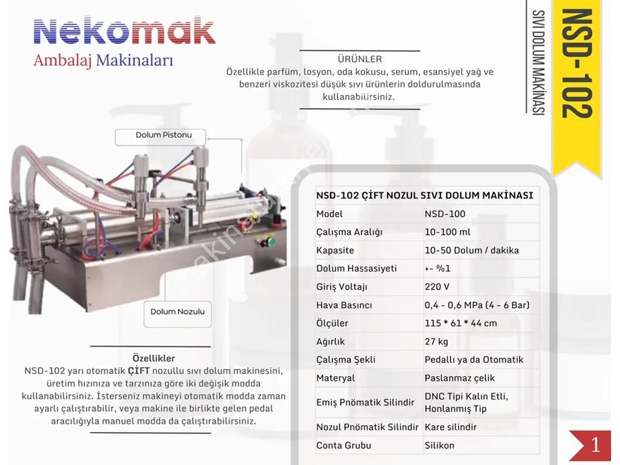 10–100 ml Çift Nozullu Yarı Otomatik Sıvı Dolum Makinası