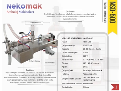 50–500 ml Tek Nozullu Yarı Otomatik Sıvı Dolum Makinası - 3