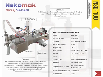 10–100 ml Tek Nozullu Yarı Otomatik Sıvı Dolum Makinası - 3