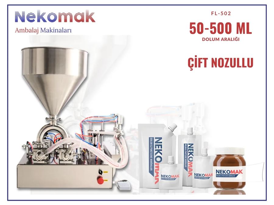 50–500 ml Çift Nozullu Yarı Otomatik Yüksek Viskoziteli Sıvı Dolum Makinası