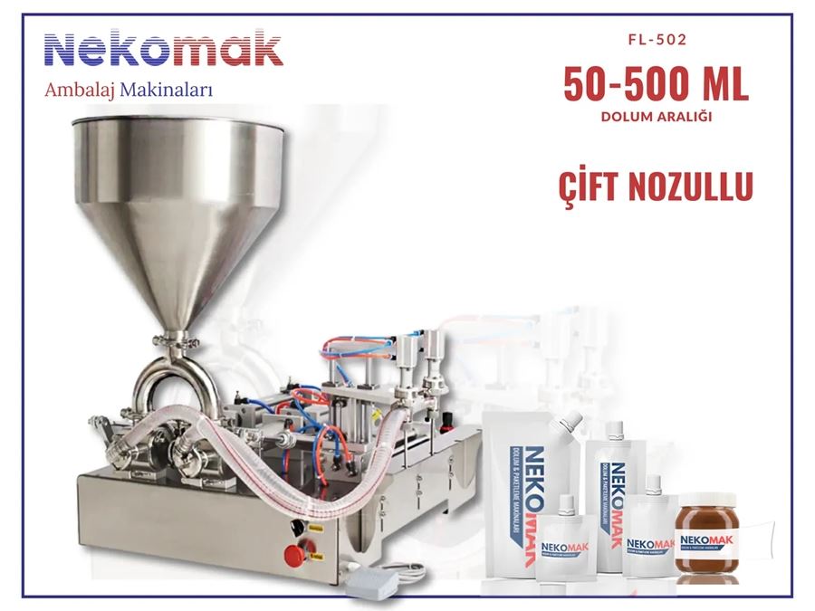 50–500 ml Çift Nozullu Yarı Otomatik Yüksek Viskoziteli Sıvı Dolum Makinası