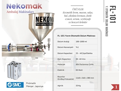 100–1000 ml Tek Nozullu Yüksek Viskoziteli Yarı Otomatik Sıvı Dolum Makinası - 3