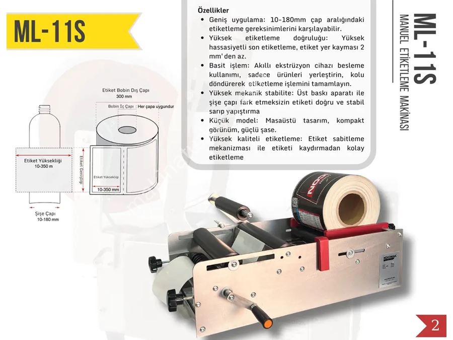 10-180 mm Çap Manuel Silindirik Şişe Etiketleme Makinası
