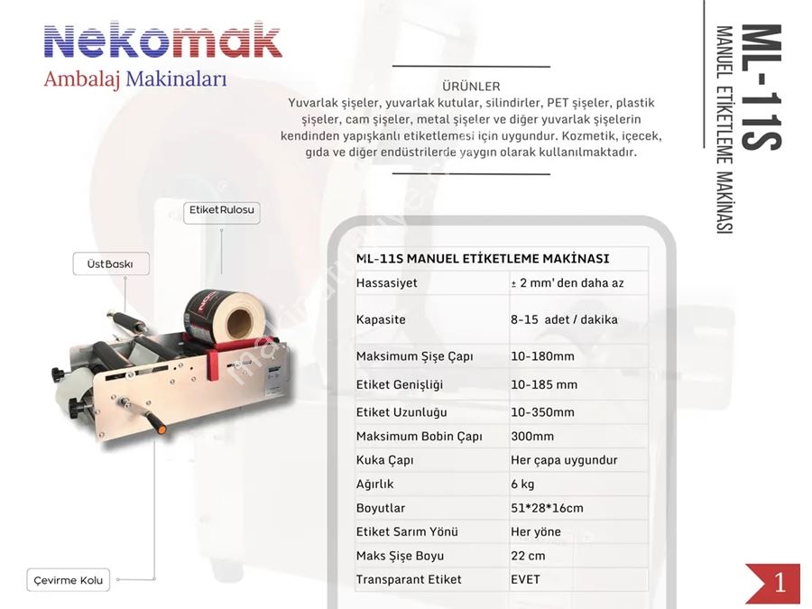 10-180 mm Çap Manuel Silindirik Şişe Etiketleme Makinası