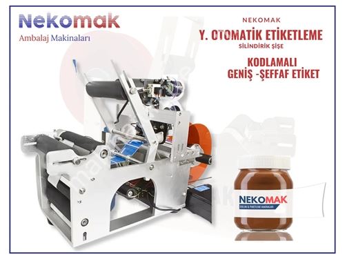 Geniş Tip Kodlamalı Yarı Otomatik Şeffaf Etiket Şişe Etiketleme Makinası