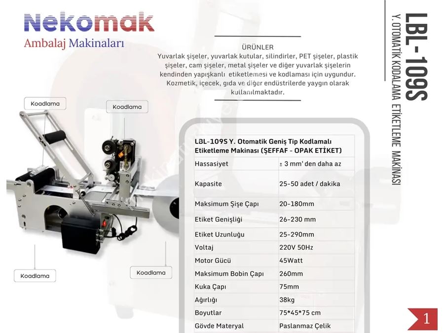 Geniş Tip Kodlamalı Yarı Otomatik Şeffaf Etiket Şişe Etiketleme Makinası