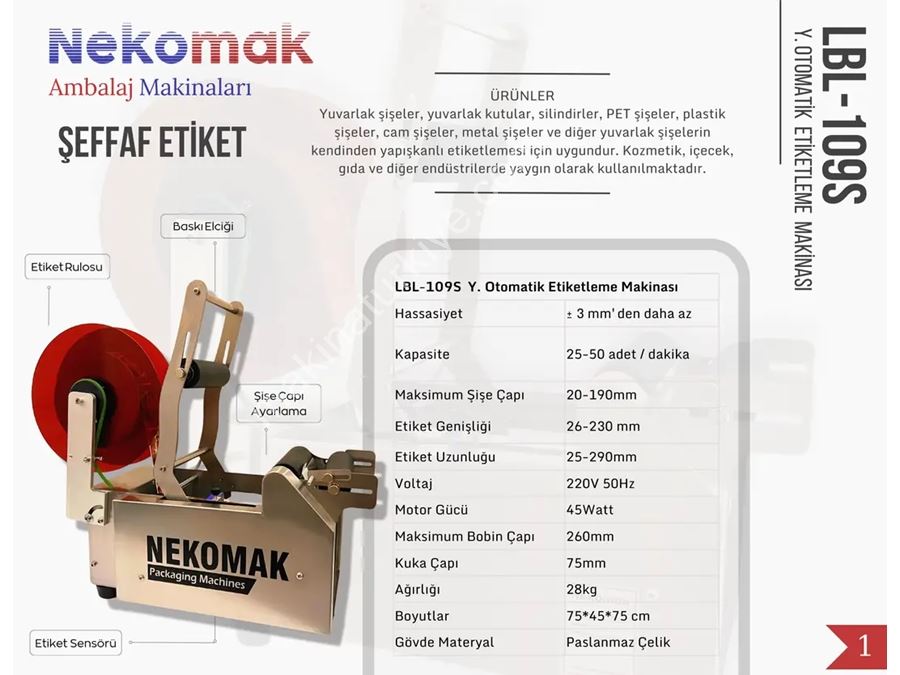 Geniş Tip Yarı Otomatik Şeffaf Etiket Şişe Etiketleme Makinası