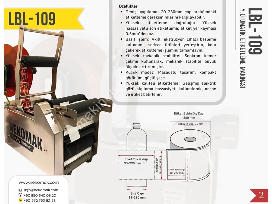 Geniş Tip Yarı Otomatik Silindirik Şişe Etiketleme Makinası