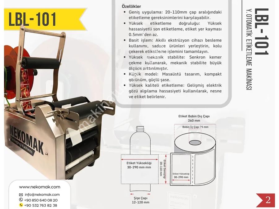 20-150 mm Yarı Otomatik Silindirik Şişe Etiketleme Makinası