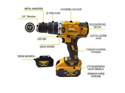 88Vf (Çelik Gövdeli) Darbeli Şarjlı Vidalama Matkap Seti - 0