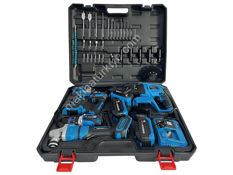 Kömürsüz Akülü 4Lü Set 21V 3Ah Darbeli Vidalama, Kırıcı Delici Matkap, Devir Ayarlı Avuç Taşlama