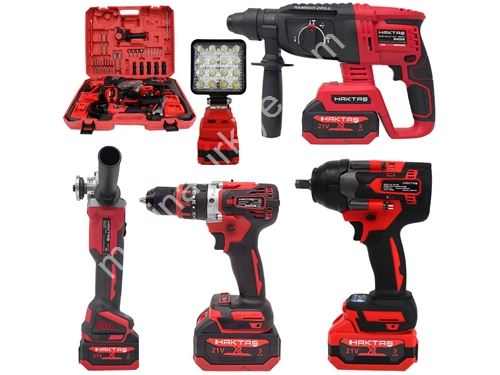 Yeni Nesil Kırmızı Işıklı 5Li Kömürsüz Akülü Makine Seti 21V 3Ah