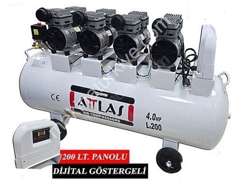 Attlas 200 Lt Sessiz, Sıfır Kompresör 4 Hp (Dijital Panolu)