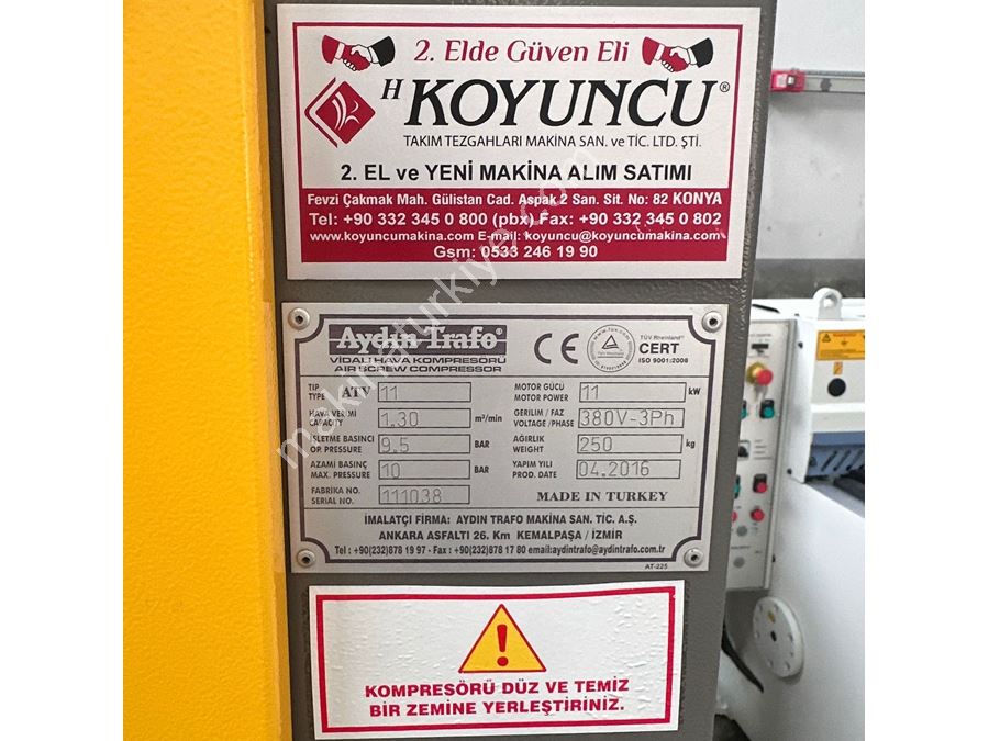 Aydın Trafo Marka 11 Kw 500 Lt Vidalı Kompresör Set