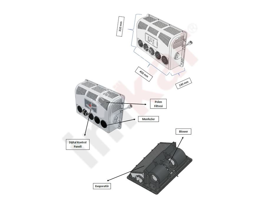 24V 9660 BTU Soğutma Kapasiteli İş Makineleri İçin Elektrikli Klima