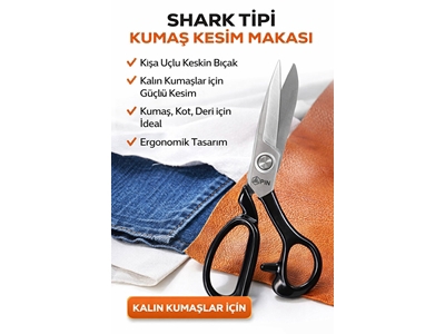 Shark Tipi Kumaş Kot Deri Kalın Kumaşlar İçin Kısa Uçlu Keskin Kesim Makası