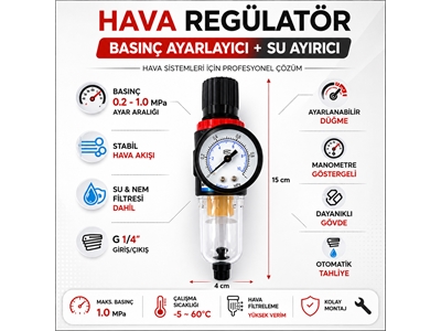 Kompresör Hava Filtre Regülatörü Su Ayırıcı Şartlandırıcı Basınç Ayarlayıcı Saatli Set - 2