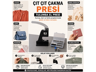 Portatif Küçük Tulumba El Presi - 150 Adet Kapaklı 12,5 Mm Metal Çıtçıt Ve Kalıp Çakım Seti