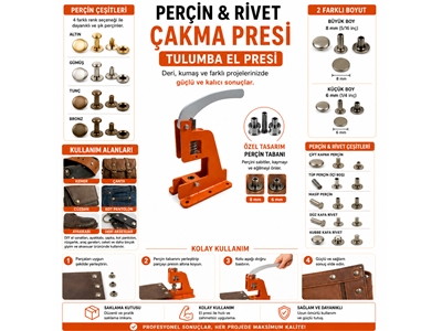 Portatif Küçük Tulumba El Presi - 240 Adet Karışık Renkli Rivet Perçin Delme Ve Çakım Seti - 0