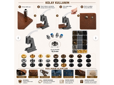 Portatif Küçük Tulumba El Presi – 120 Adet 12,5 Mm Karışık Metal Çıt Çıt Delme Ve Çakım Seti - 1