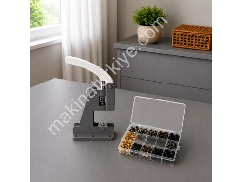 Portatif Küçük Tulumba El Presi – 120 Adet 12,5 Mm Karışık Metal Çıt Çıt Delme Ve Çakım Seti