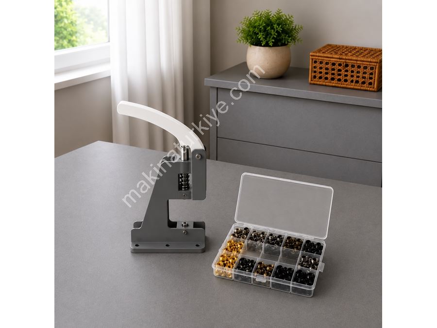 Portatif Küçük Tulumba El Presi – 120 Adet 12,5 Mm Karışık Metal Çıt Çıt Delme Ve Çakım Seti