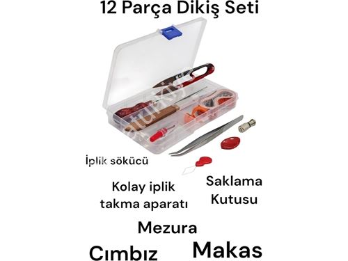 Dikiş Nakış Seti Saklama Kutulu Makas Mezura Cımbız İplik Sökücü İplik Takma Aparatı 12 Parça