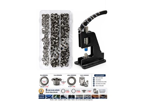 5 No Kuş Gözü Çakma Makinesi Seti – Tulumba El Presi Ve 120 Set Kuş Gözü