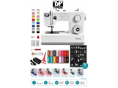 Typeak 34 Desenli Ev Tipi Dikiş Makinası Düz Dikiş Zigzag Dekoratif Dikiş Ayak Ve İp Setli