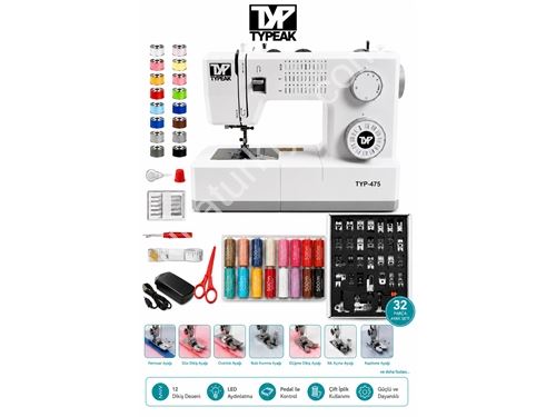 Typeak 34 Desenli Ev Tipi Dikiş Makinası Düz Dikiş Zigzag Dekoratif Dikiş Ayak Ve İp Setli