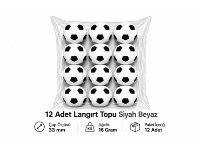 Langırt Topu Siyah-Beyaz Renk - 12 Adet - 0