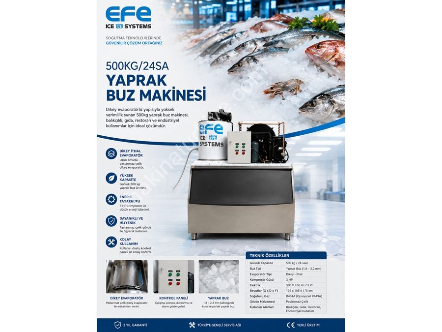 Yaprak Buz Makinesi 500Kg/24Sa + Hazneli