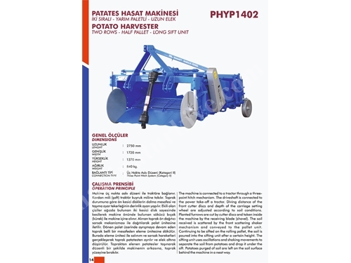 Patates Hasat Makinesi Uzun Elekli - Özbil PHYP1402
