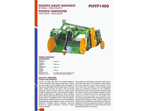 Patates Hasat Makinesi İki Sıralı Yarım Paletli - Özbil PHYP1400
