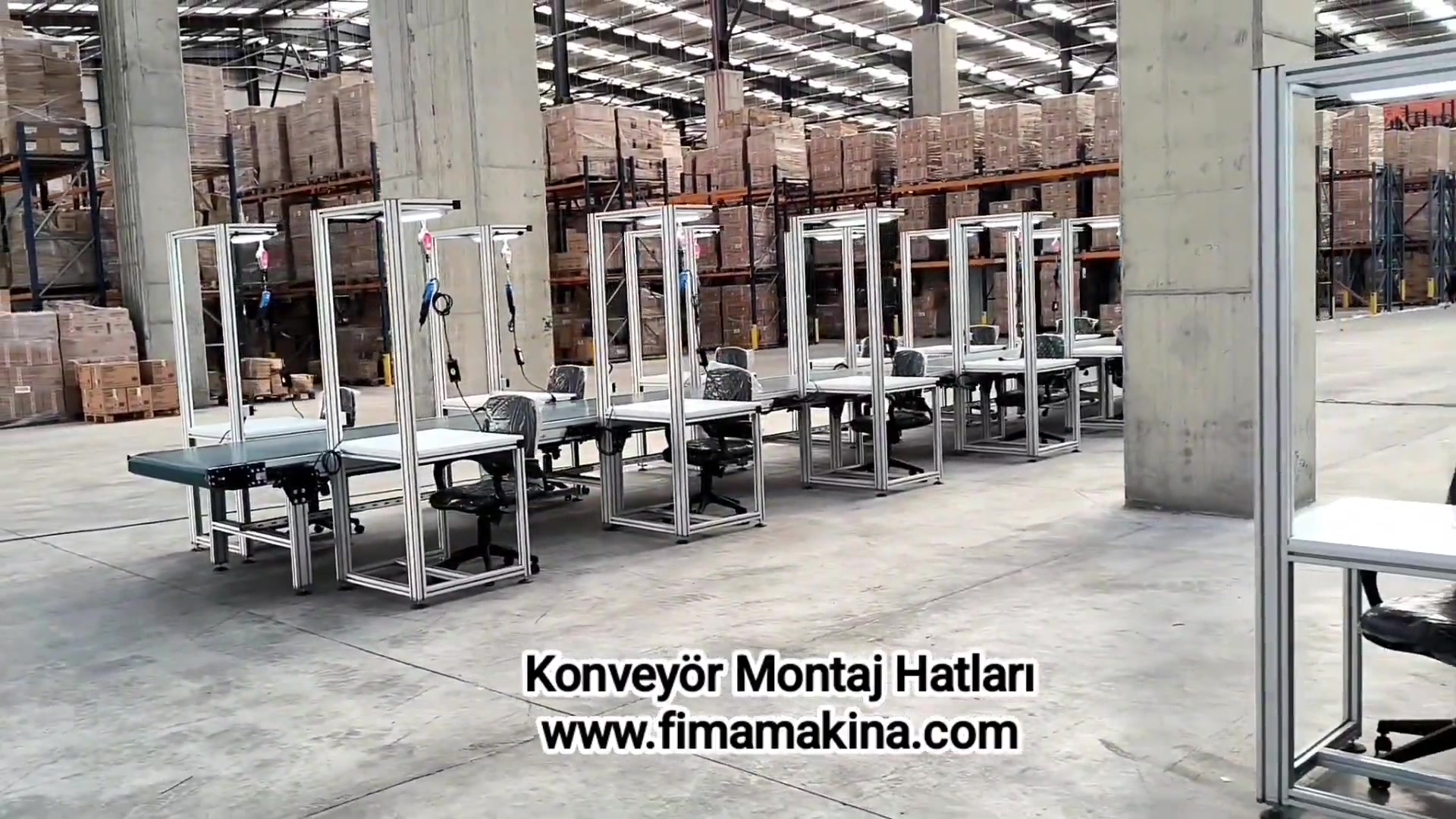 Aydınlatmalı Balanserli Masalı Sandaliyeli Ve Aydınlatmalı Konveyör Montaj Hattı